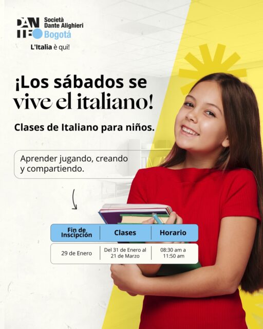 Nuestros cursos para niños evolucionan.
Ahora los sábados son 3 horas de aprendizaje y experiencia:
🕘 antes 2 horas de clase, ahora sumamos 1 hora extra de proyectos culturales.

Más tiempo para aprender, crear y divertirse mientras descubren la lengua y la cultura italiana.
Inscripciones abiertas.