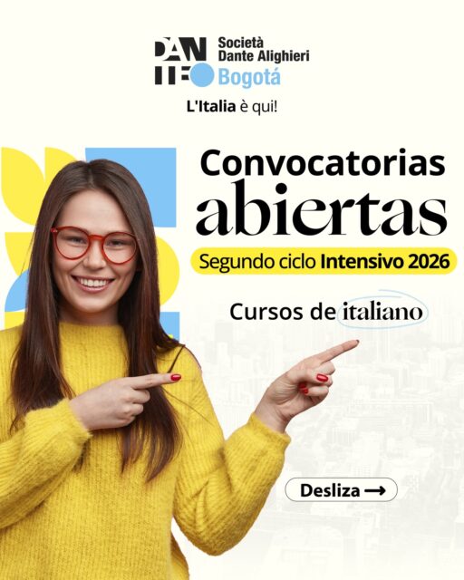 Continúa tu camino en el italiano este 2026 🇮🇹✨
Ya está disponible la oferta del segundo ciclo del programa intensivo, con opciones virtuales y presenciales según el nivel.

Consulta todos los detalles y comunícate con nosotros para inscribirte.