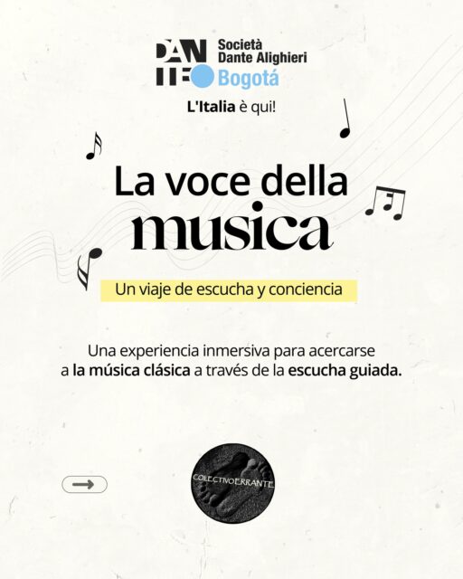 Hay música que se escucha… y música que se vive.
La voce della musica propone un recorrido distinto por la música clásica: una experiencia inmersiva donde la palabra guía la escucha y abre nuevas formas de sentir cada obra.

Un encuentro para detenerse, escuchar con atención y descubrir cómo la música puede transformarse en una experiencia profunda.

📍 Lugar: Teatro Leonardus – Carrera 21 #127-23
📅 Fecha: 25 de marzo de 2026
⏰ Hora: 7:00 pm
🔒 Cupos limitados – Reserva tu cupo antes de que se agoten vía WhatsApp al (+57) 314 394 4450

#musicaclasica #experienciamusical #escuchaconsciente #concierto