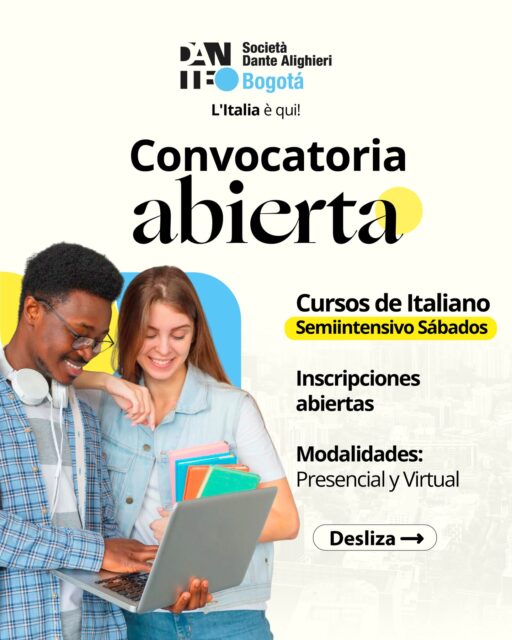 🇮🇹 ¡Iniciamos nuestro 2do ciclo de cursos Semiintensivos de italiano los sábados!

Si quieres aprender italiano o continuar tu proceso, esta es tu oportunidad 🙌

🗓️ Inicio de clases: 18 de abril
📚 Modalidad presencial y virtual
⏰ Horarios en la mañana para mayor comodidad

✨ Aprende un nuevo idioma mientras disfrutas el proceso

📲 Escríbenos y asegura tu cupo

#italiano #cursosdeitaliano #aprenderitaliano #clasesdeitaliano #sábados