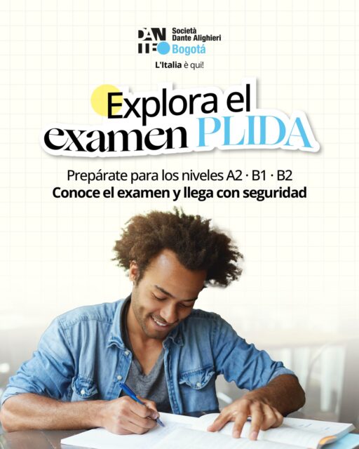 ¿Estás pensando en presentar el PLIDA? 🇮🇹

“Explora el examen PLIDA” es un curso práctico para que entiendas cómo funciona la prueba y te prepares con estrategia. Trabajarás comprensión auditiva, lectura, escritura y expresión oral con ejercicios tipo examen y guía paso a paso.

No es un curso de italiano general, es un entrenamiento enfocado en ayudarte a rendir mejor el día del examen.

📚 13 horas | 5 sesiones
🗓 Modalidad intensiva y semiintensiva | 6:00 p. m.
💰 550.000 COP

👉 Inscríbete y llega con más seguridad a tu PLIDA