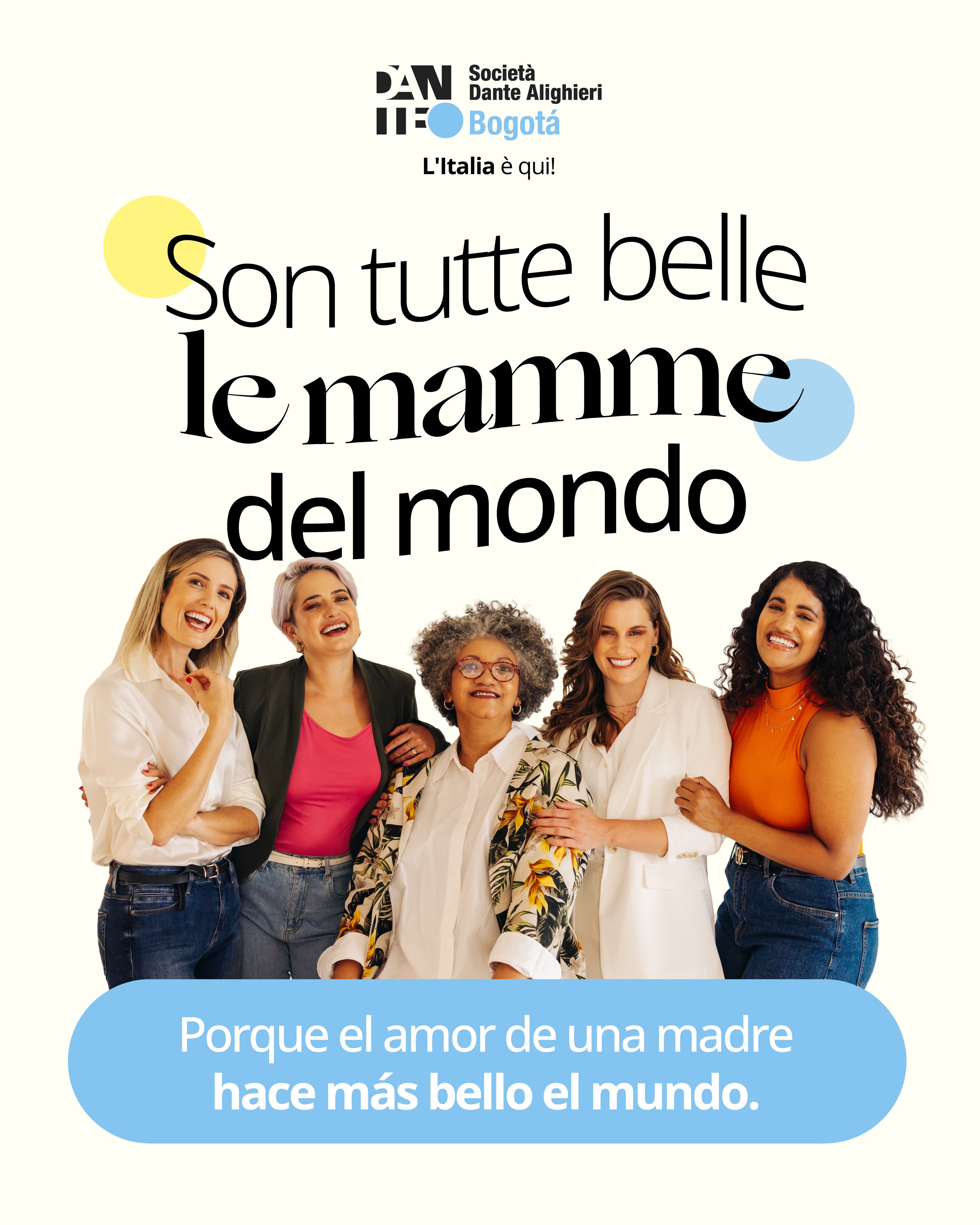 Hay amores que hablan todos los idiomas, pero el de mamá siempre se entiende con el corazón. 💛

“Son tutte belle le mamme del mondo” ✨
Hoy celebramos a quienes hacen del mundo un lugar más bello con su amor, fuerza y ternura.

Buona Festa della Mamma! 🌷

#díadelamadre #festadellamamma #italiano  #societàdantealighieri #bogotá