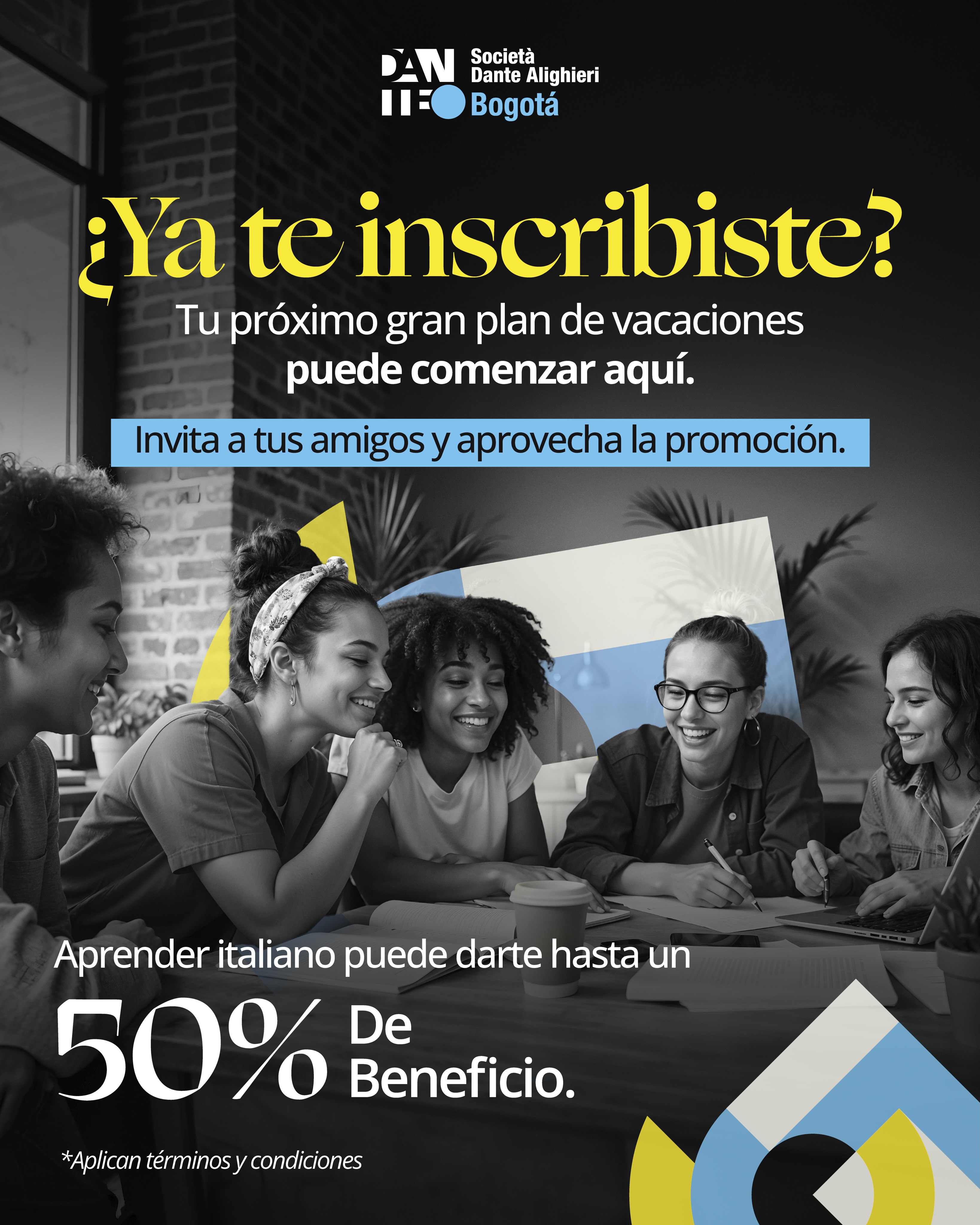 ✨ ¿Ya te inscribiste a nuestros cursos de junio?

Todavía estás a tiempo de aprender italiano durante las vacaciones de mitad de año y obtener beneficios exclusivos invitando a tus amigos 🇮🇹

📚 Cursos intensivos y semiintensivos
💥 Beneficios acumulables hasta el 50%

¡No te quedes por fuera!
📩 Más información al WhatsApp (+57) 314 3944450