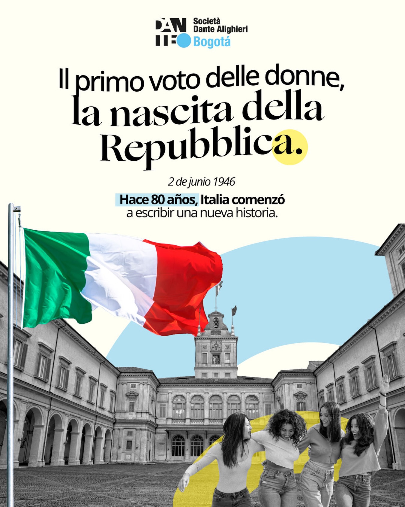 🇮🇹 Hoy celebramos la Festa della Repubblica, una fecha que transformó la historia de Italia.

El 2 de junio de 1946, millones de italianos acudieron a las urnas para decidir el futuro de su país. Fue también una jornada histórica porque, por primera vez, las mujeres participaron en una votación nacional, convirtiéndose en protagonistas del nacimiento de la República Italiana.

A 80 años de este acontecimiento, recordamos el valor de la participación, la democracia y los derechos que ayudaron a construir la Italia moderna.

Buona Festa della Repubblica! ❤️🤍💚

#festadellarepubblicaitaliana🇮🇹 #2giugno #italia #republicaitaliana #culturaitaliana