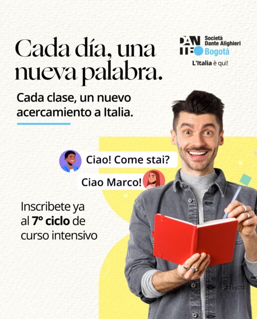 Cada palabra que aprendes te acerca un poco más a Italia. 🇮🇹

El 7.º ciclo de nuestro Curso Intensivo de Italiano está por comenzar. Si quieres fortalecer tus habilidades en el idioma mientras descubres su cultura y formas parte de una comunidad apasionada por el italiano, este es el momento.

📅 Inicio de clases: 10 de agosto
📝 Inscripciones abiertas

📲 Escríbenos por WhatsApp para recibir toda la información e inscribirte: (+57) 314 394 4450

#AprendeItaliano #CulturaItaliana #EstudiaItaliano