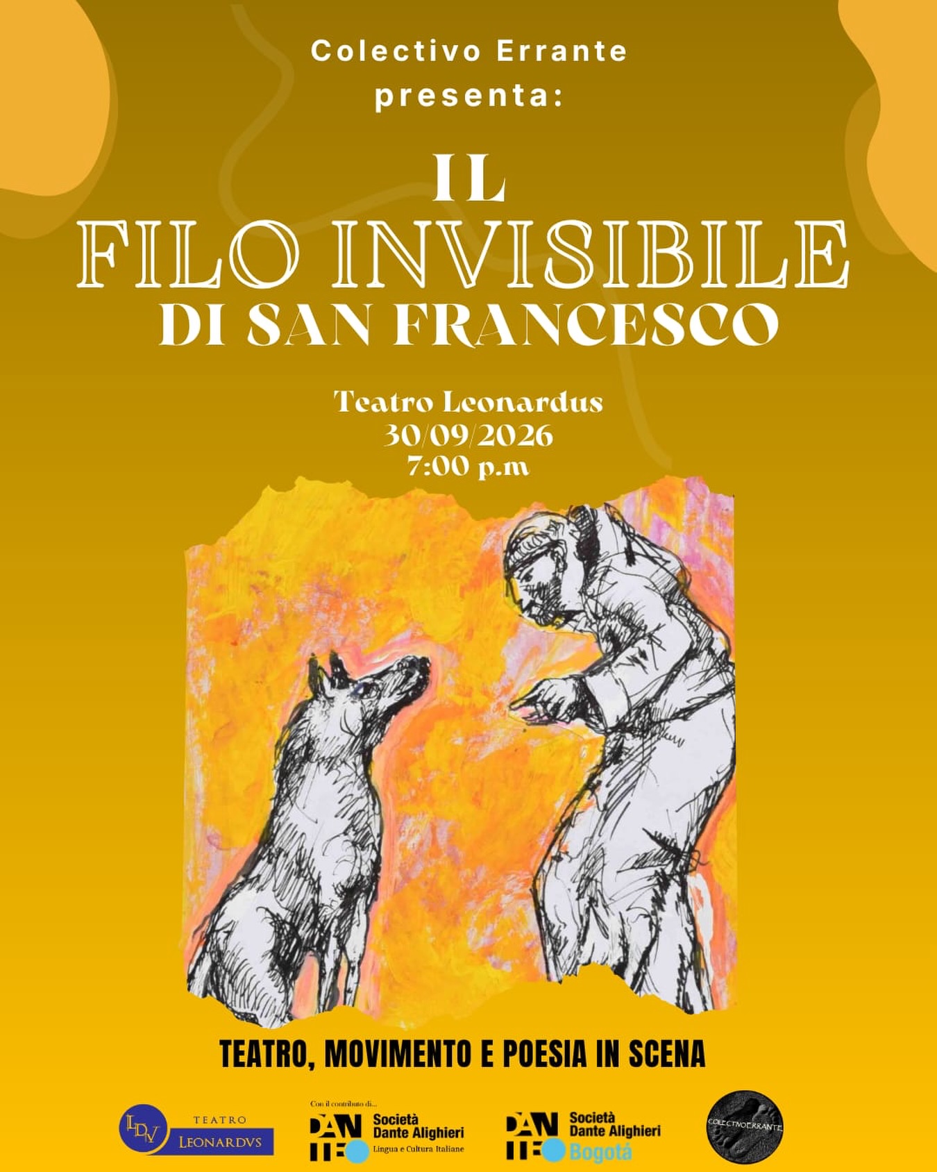 🇮🇹🇪🇸 Dos culturas, un mismo lenguaje: el arte.
Un espectáculo que une el italiano y el español alrededor de la figura de San Francesco, creando un encuentro entre dos culturas a través del teatro y la palabra. ✨

📍 Teatro Leonardus, Carrera 21 #127-23, Bogotá
🎫 Entrada Libre.
☕ Servicio de cafetería
🚗 Parqueadero disponible: $20.000

Una experiencia para vivir, escuchar y conectar con la cultura italiana. 🇮🇹
¡Te esperamos!